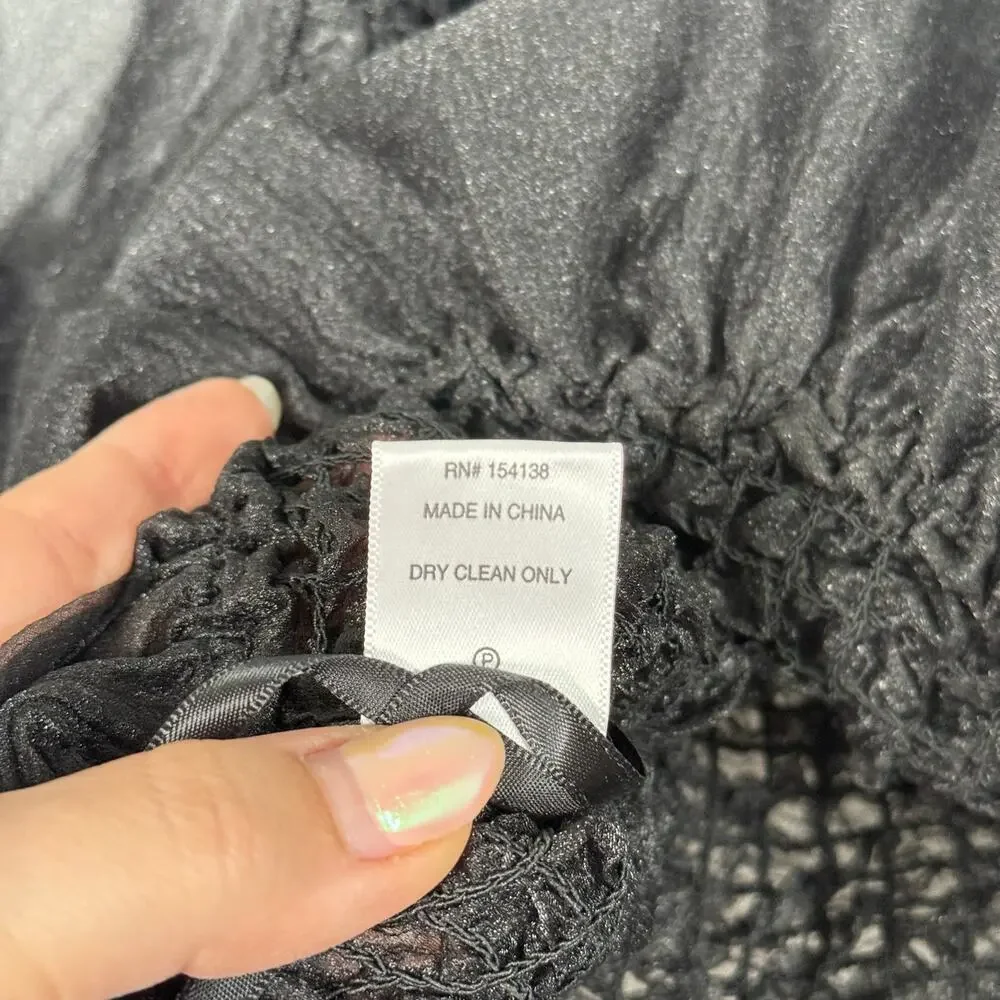 STAUD Cannon Organza Smocked Puff Sleeve Crop Top Black Size Small